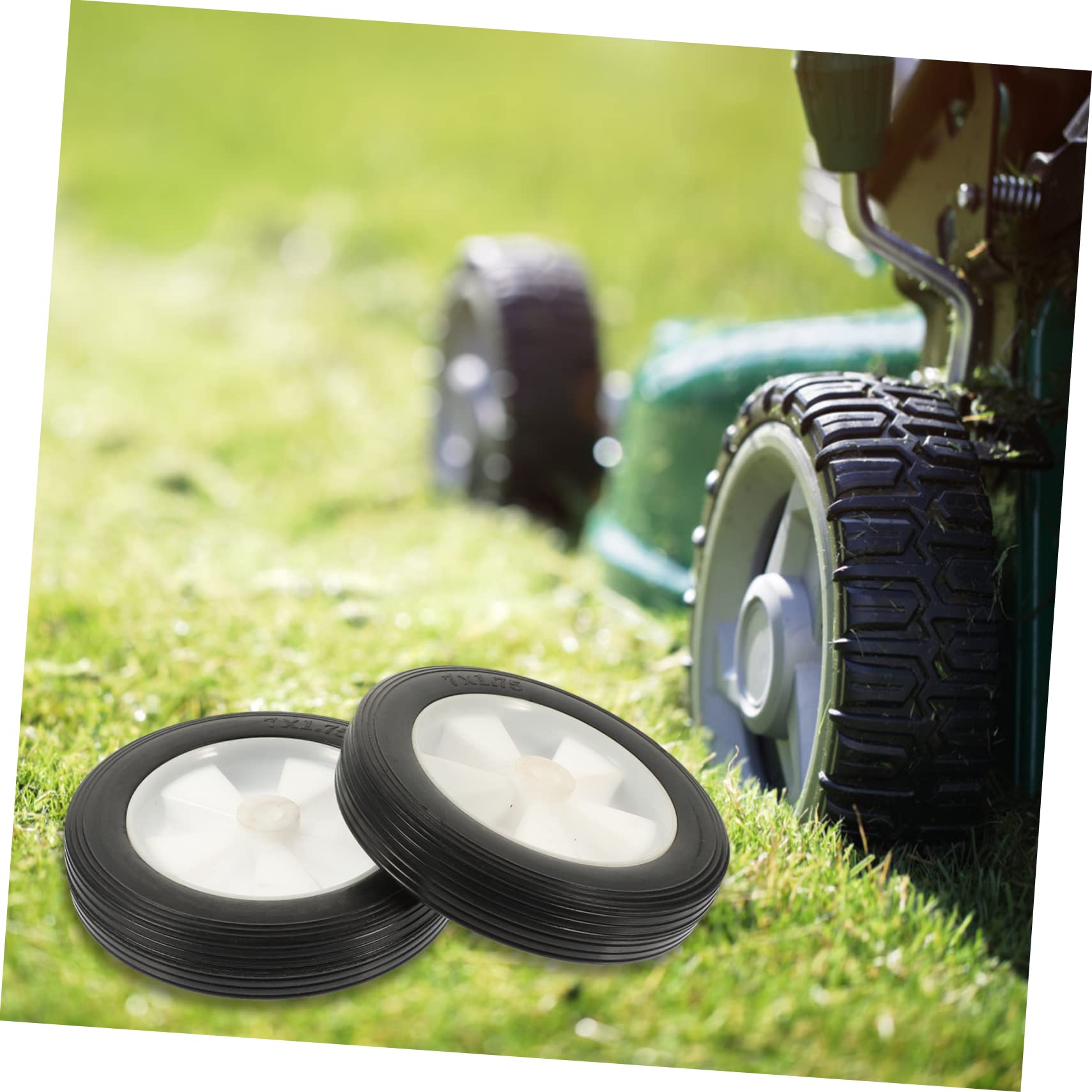 Ruedas de Goma Silenciosas de 7 Pulgadas para Cortacésped | 2 Piezas, Color Negro, Rotación Flexible, Pp Combinado, Repuestos para Herramientas de Jardinería