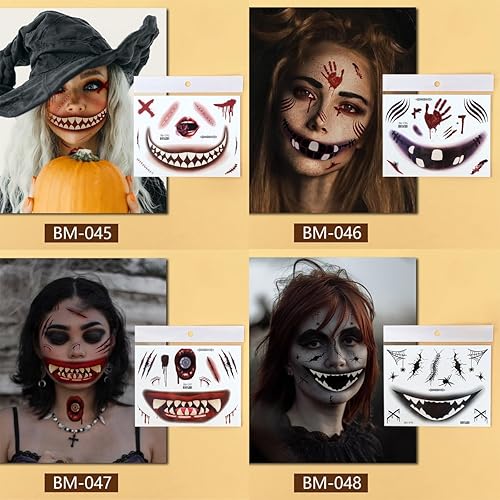 Miniatura 4 de Tatuajes temporales de boca de payaso espeluznante de Halloween, 9 piezas divertidas de broma para adultos, suministros de recuerdos de fiesta de