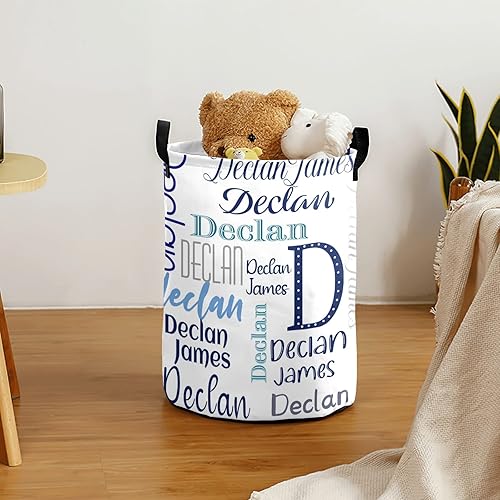 Miniatura 4 de Cesta de lavandería con nombre personalizado para sala de estar, almacenamiento de ropa personalizada con nombre para la familia, cesta de ropa