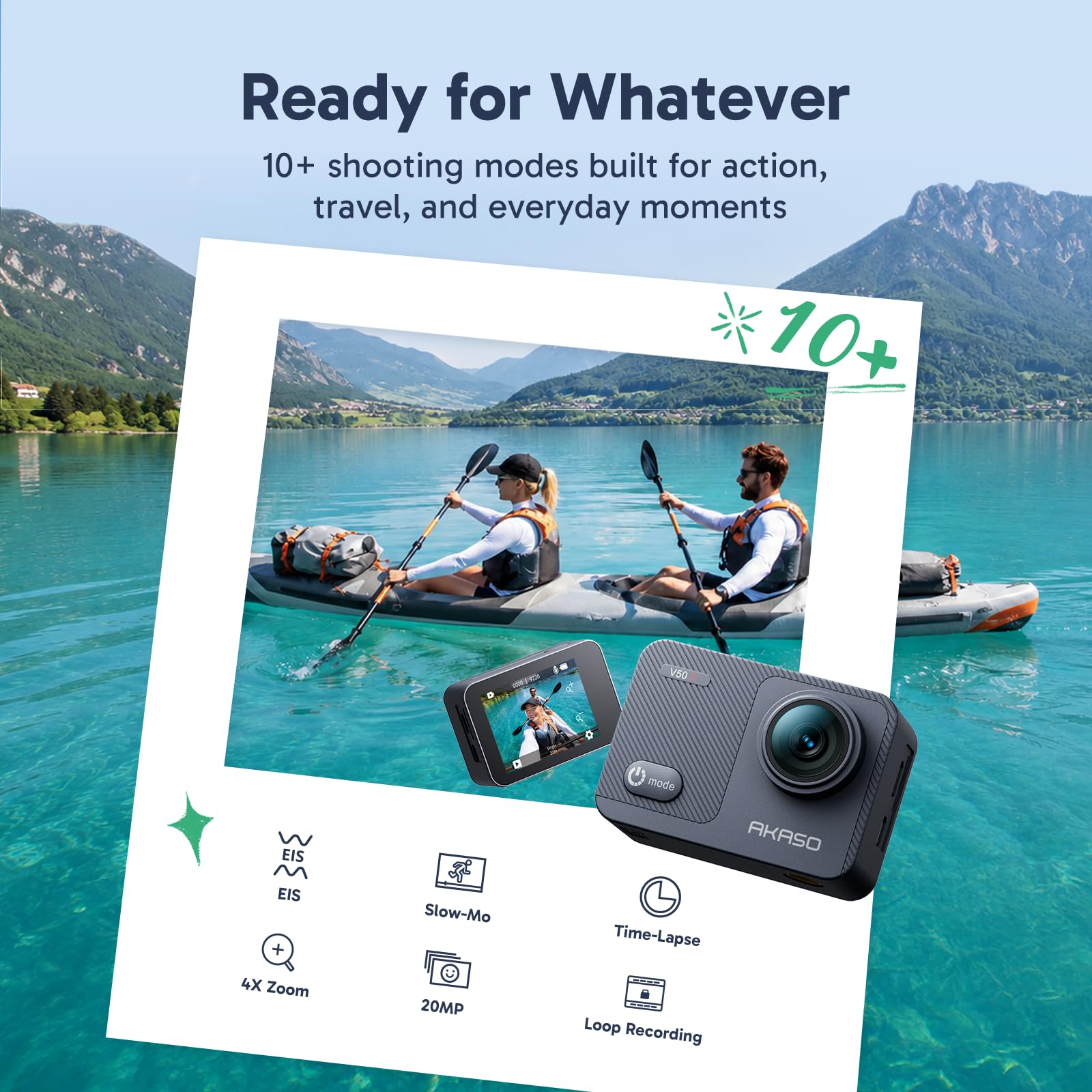 AKASO V50 X Caméra Sport Kit de Poignée Flottant- Comprend 20MP Camera Sport 4K Etanche 30FPS avec Poignée Flottant pour Action Camera Sportive, Sac de Rangement, 2 Batteries et Plus
