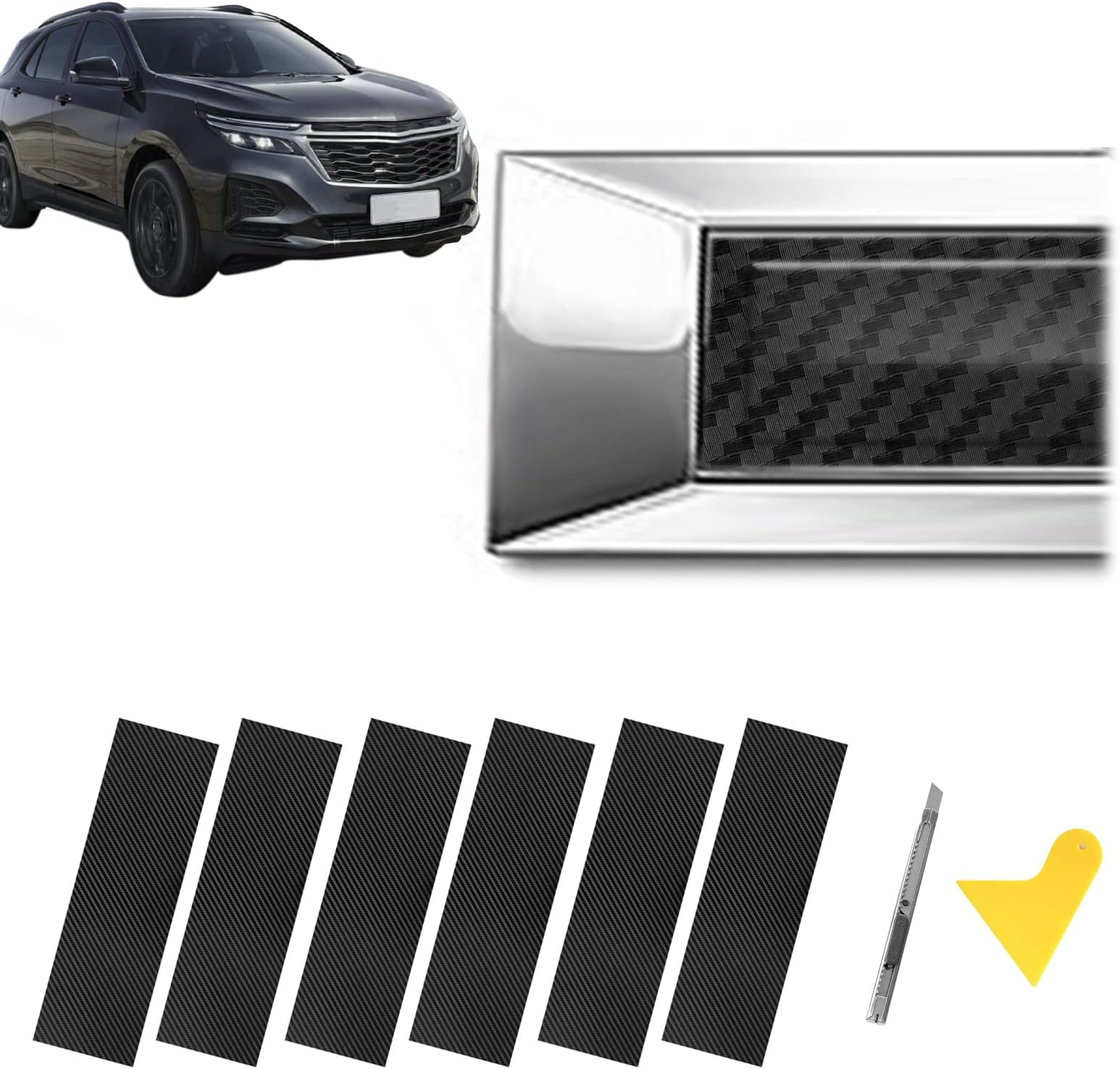 QianBao Compatible with Carbon Fiber Vinyl Wrap 11.8" x 4" Chevy Bowtie Emblem Wrap Kit with Spatula and Cutter 6 Pcs Universal Logo Overlay Black