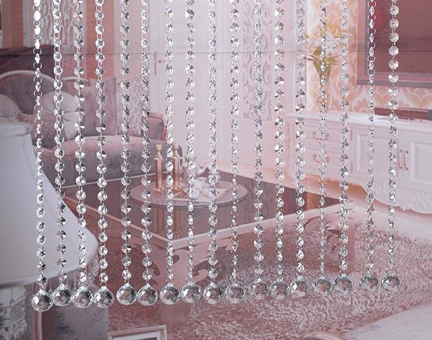 VOVOV 10 Pack (1000CM/30.5FT) Beaded Trim Clear Crystal Garland Chandelier Octagon Beads Chain