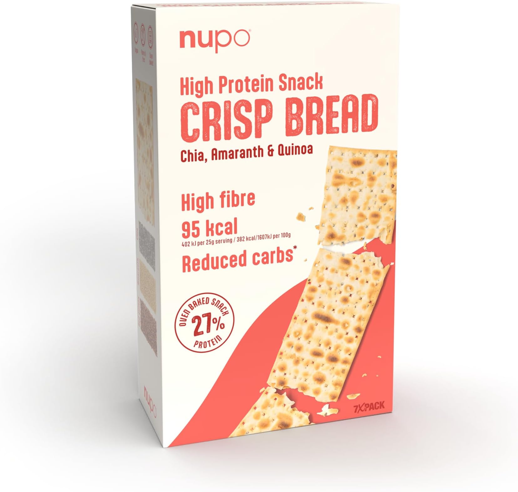 NUPO® High Protein Snack Crisp Bread [7x 25g] - Knusprig Gesunder Snack - Reduzierte Kohlenhydrate - Ballaststoffreich - Im Ofen gebacken
