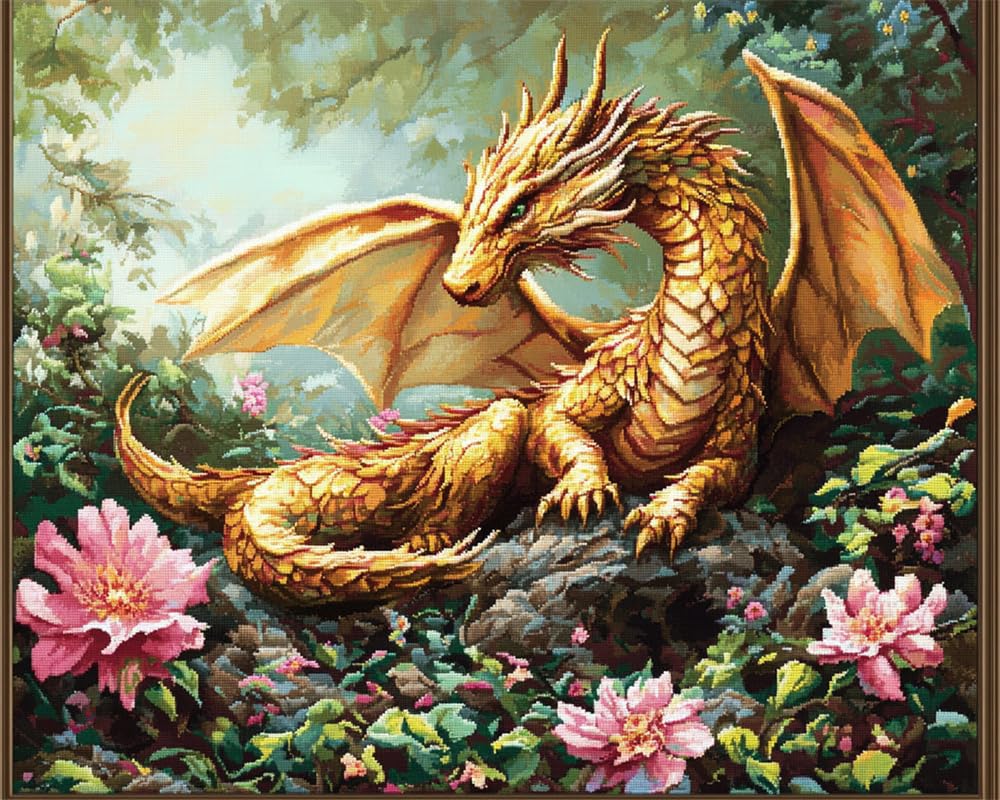 Kitquiver Latch Hook Rug Kits for Adults Beginners,Dragon Wearing A Floral