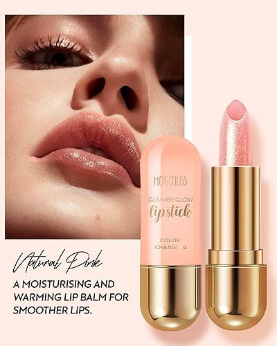 Miniatura 3 de Bálsamo labial tintado de flores, brillo de labios tintado de larga duración, lápiz labial PH que cambia de color, lápiz labial rosa con purpurina