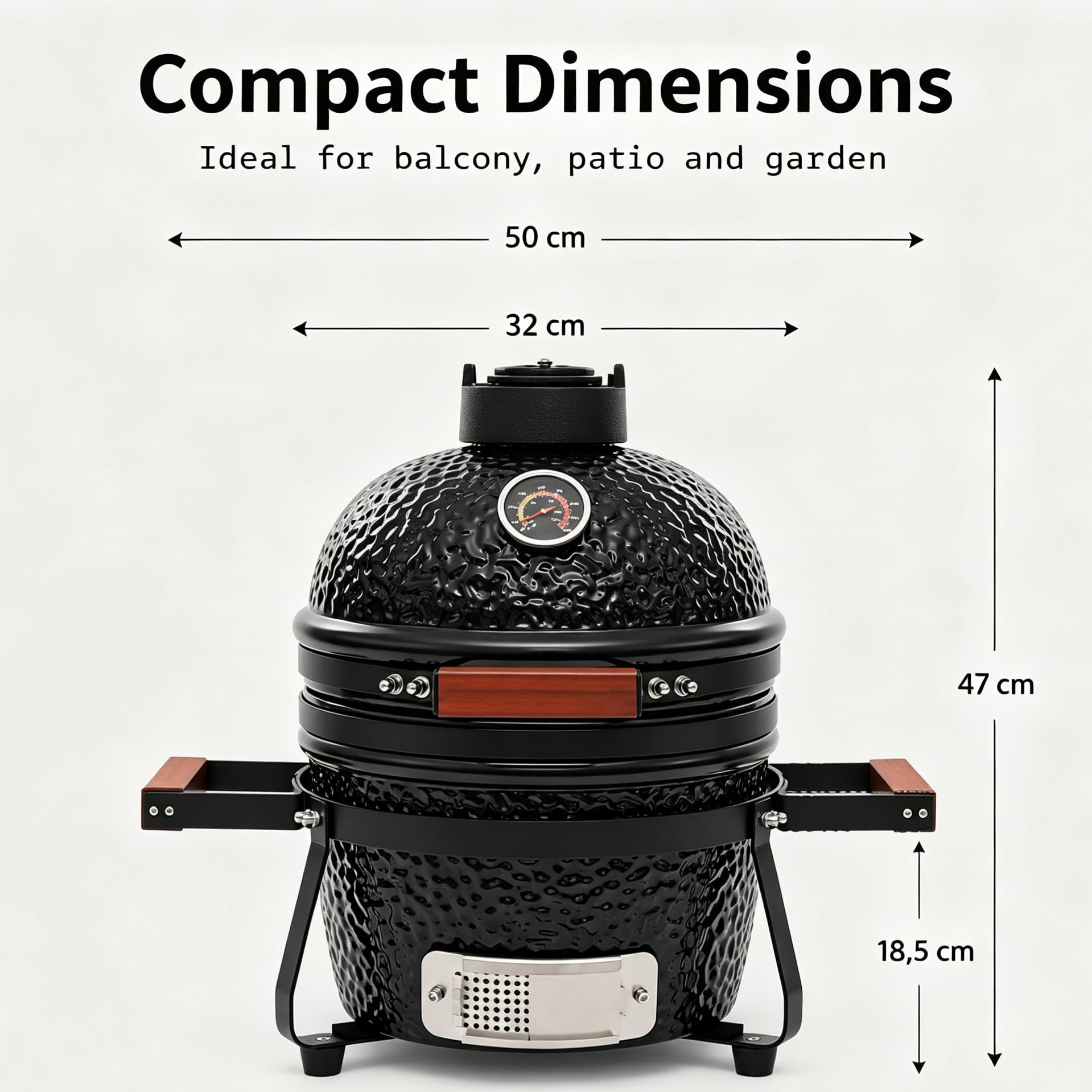Barbacoa de carbón vegetal de 13 pulgadas Kamado Grill de cerámica para terraza, jardín, camping y picnic, color negro, para asar, ahumar y cocinar