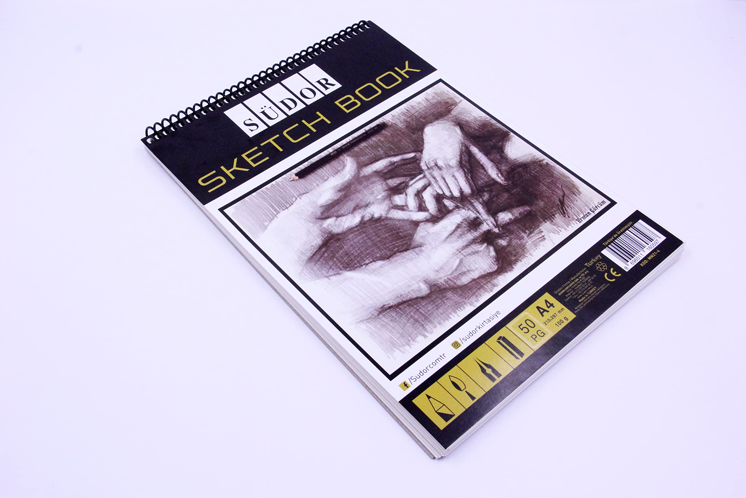 Südor Szkicownik A4, 21 x 29,7 cm, szkicownik, 50 arkuszy, 100 stron, bezkwasowy, biały papier kartridżowy, 100 g/m², do szkicowania, notatek lub pomysłów
