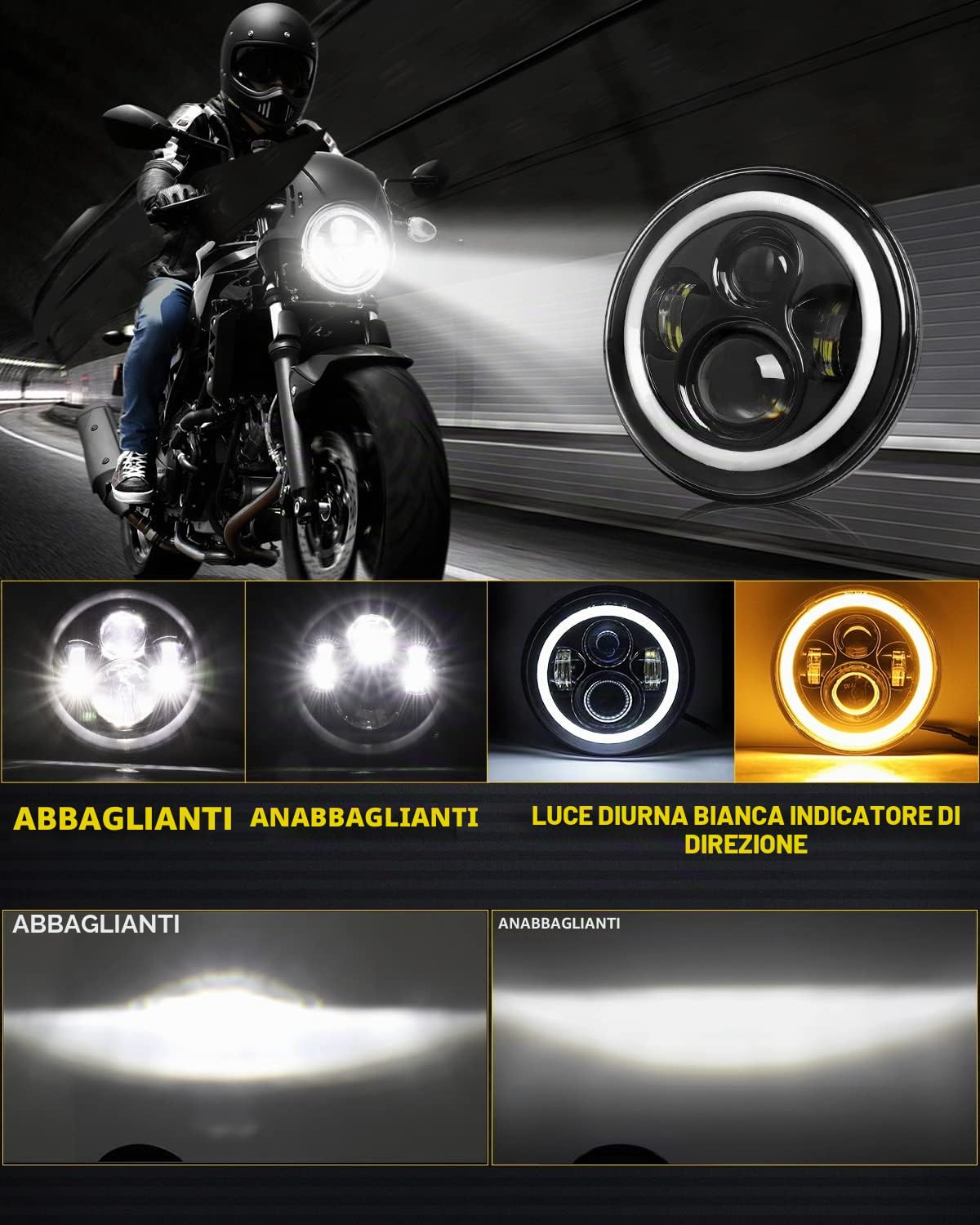 CO LIGHT Faro LED per moto da 7 pollici compatibile con Davidson Electra Glide Street Glide Fat Boy Road King Heritage Softail Switchback faro