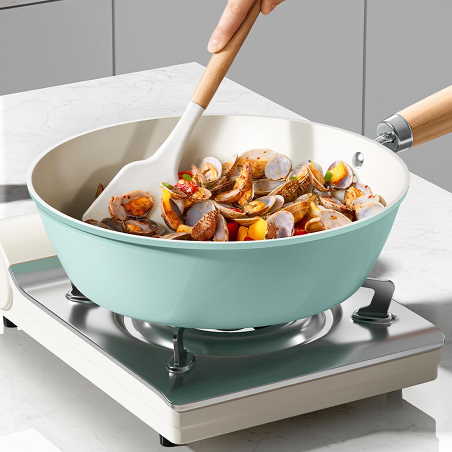 11inch Ceramic Frying Pan with Lid, Nonstick Large Deep Ceramic Skillet for All Cooktops, Non Toxic Cooking Pan Dishwasher & Oven-Safe, Stay-Cool Handle, PFOA Free Cookware,Lid