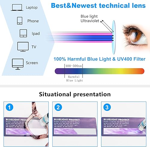 Miniatura 4 de Paquete de 4 lentes de lectura para mujer, estilo Oprah, de gran tamaño, con bisagra de resorte cuadrada, lentes de bloqueo de luz azul