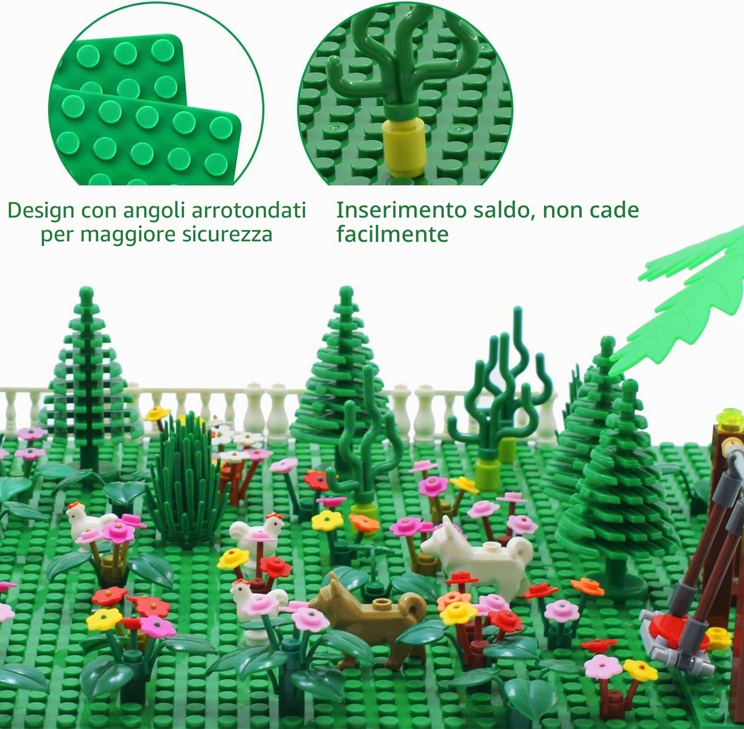 Grande piastra compatibile con piastre Lego Duplo, piastra di base classica per set DUPLO, 38 x 38 cm, set di piastre per giocattoli creativi prescolari, verde, grigio, verde chiaro (3 pezzi)
