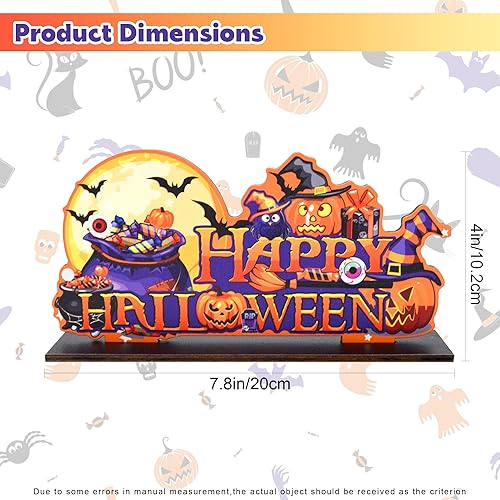Miniatura 2 de Decoración de mesa de Halloween de madera, decoración de centro de mesa de Halloween, incluye murciélagocaramelocalabazafantasmasombrero de