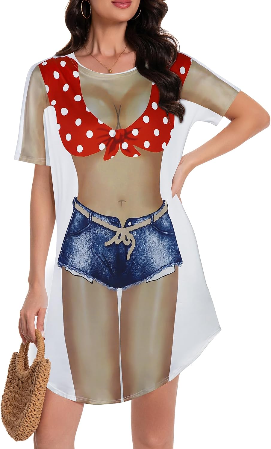 Women's Bikini Body Printed Shirt Funny Cute Short Sleeve Beach Coverups image 5