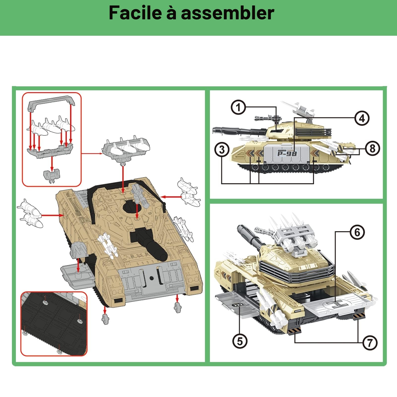 RedCrab Chars Militaire Jouet Set, Tank Transport Militaire Véhicule avec 9 Véhicules Militaires et 9 Petits Soldats -Tourelle Rotative et Lance-roquettes Simulés, Cadeau pour Enfants de 3 Ans