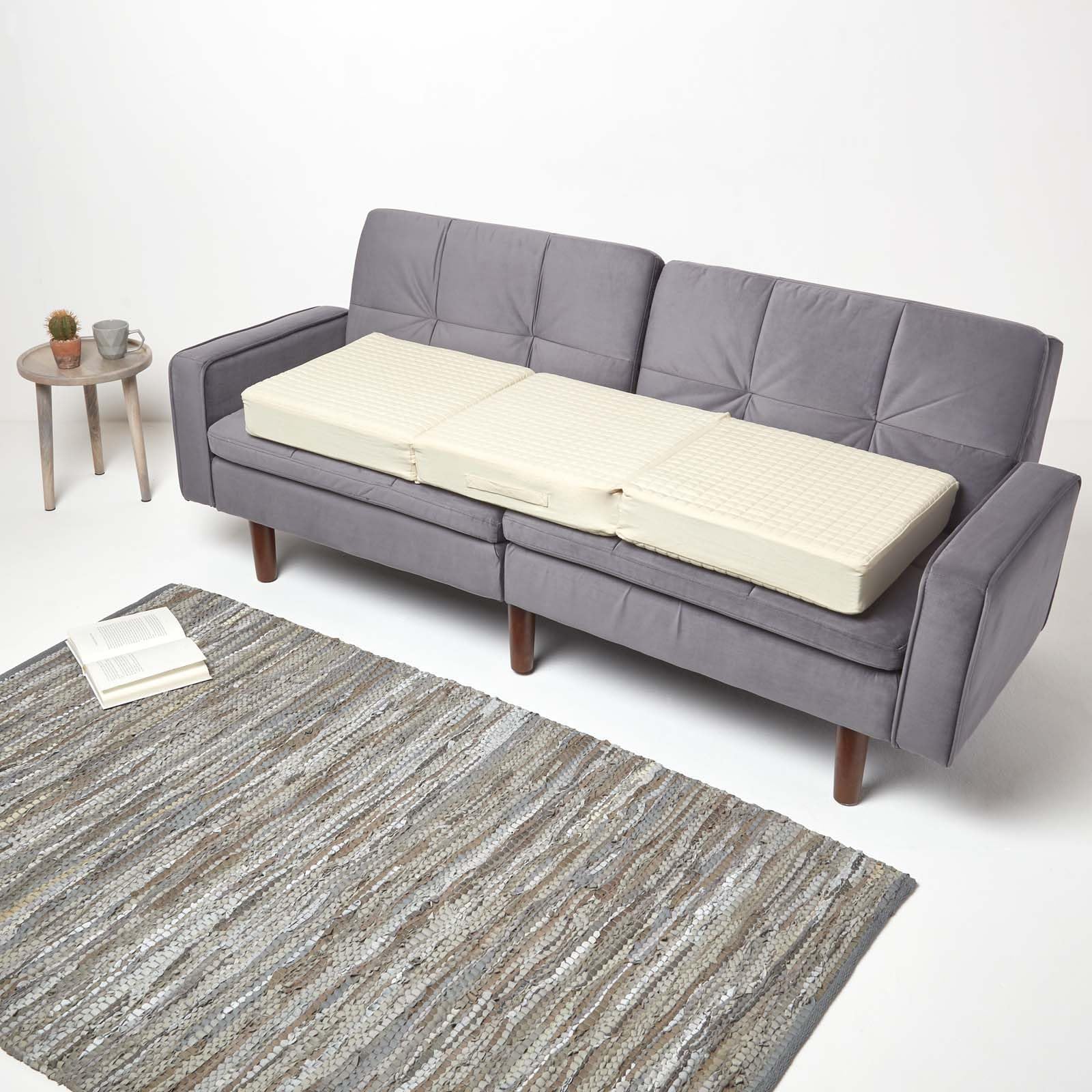 HOMESCAPES Coussin d’Assise pour canapé 3 Places, Coussin rehausseur déhoussable en Coton, Beige, 100 x 50 x 10 cm