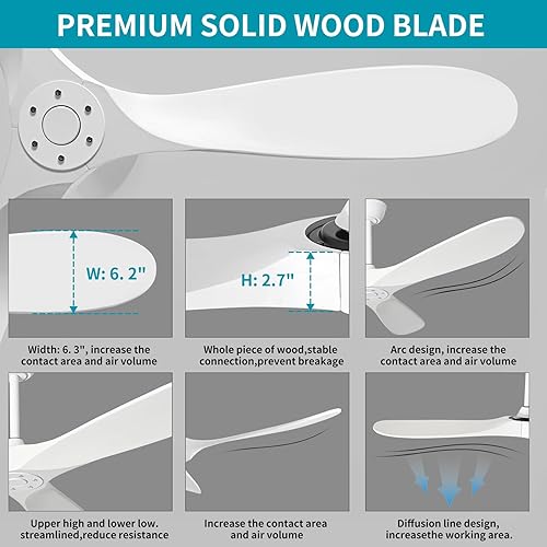 Miniatura 3 de Ventiladores de techo de 60 pulgadas sin luz, ventilador de techo de madera con control remoto y 3 cuchillas, ventiladores de techo interiores y