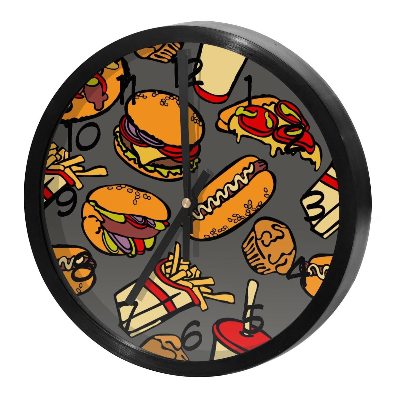 Horloge murale ronde maison et cuisine motif Fast Food amusant