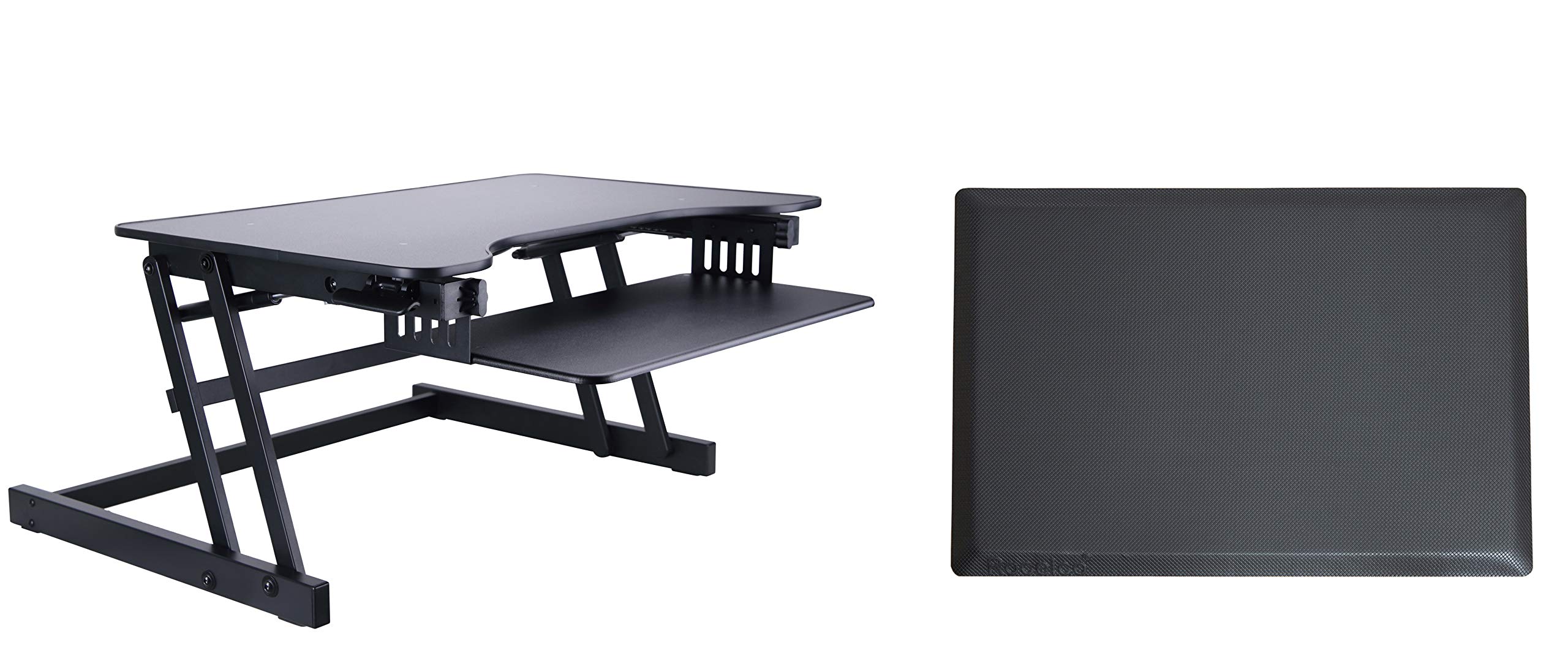 Rocelco 32" Height Adjustable Standing Desk Converter with Anti Fatigue Mat BUNDLE - Sit Stand Up Dual Monitor Riser - Computer Workstation - Large