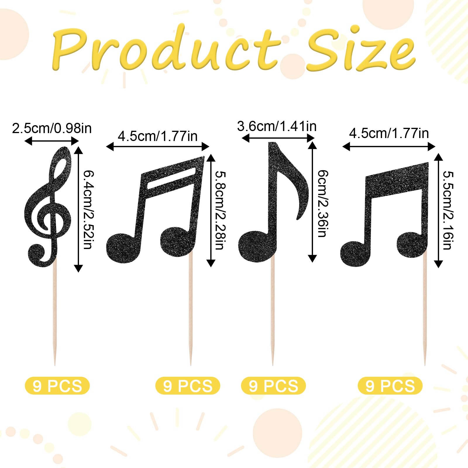 YQQYG 36PCS Music Notes Cupcake Toppers, Music Themed Party Decorations, Black Glitter Musical Symbol Cake Topper Picks for Rock Music Concert Theme Wedding Baby Shower Birthday Party Decor