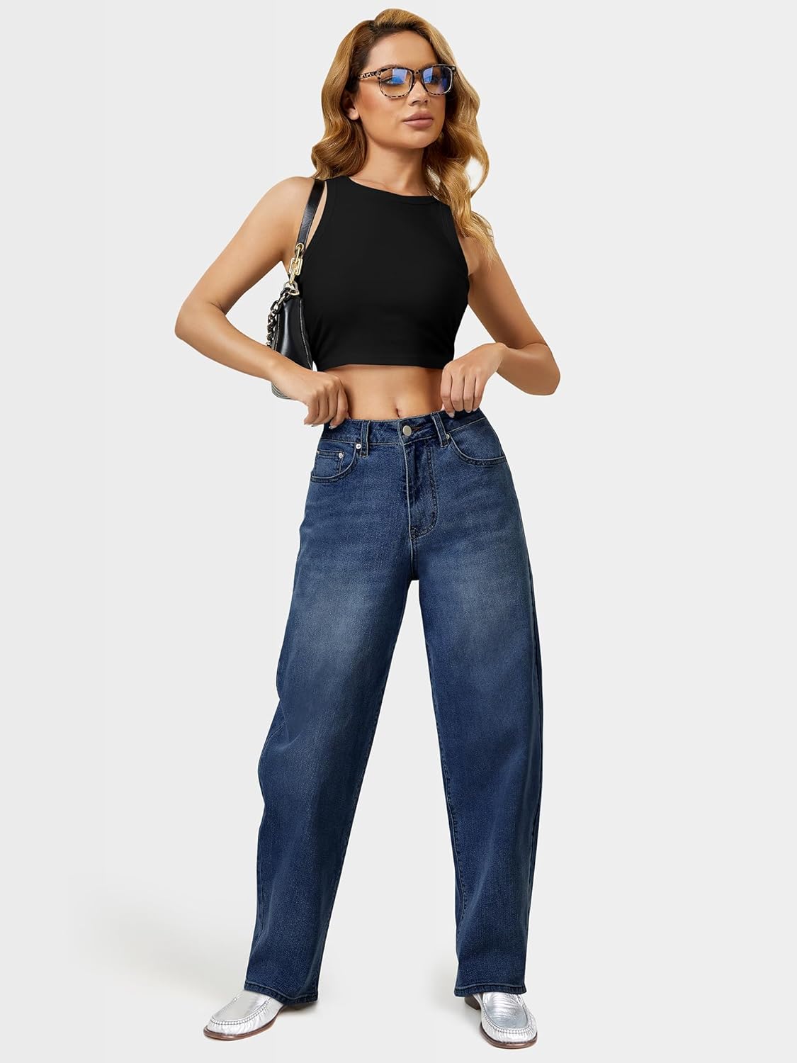AUWUKA Barrel Jeans for Women, High Waisted Wide Straight Leg Boyfriend Microelastic Womens Mom Jeans - Image 5