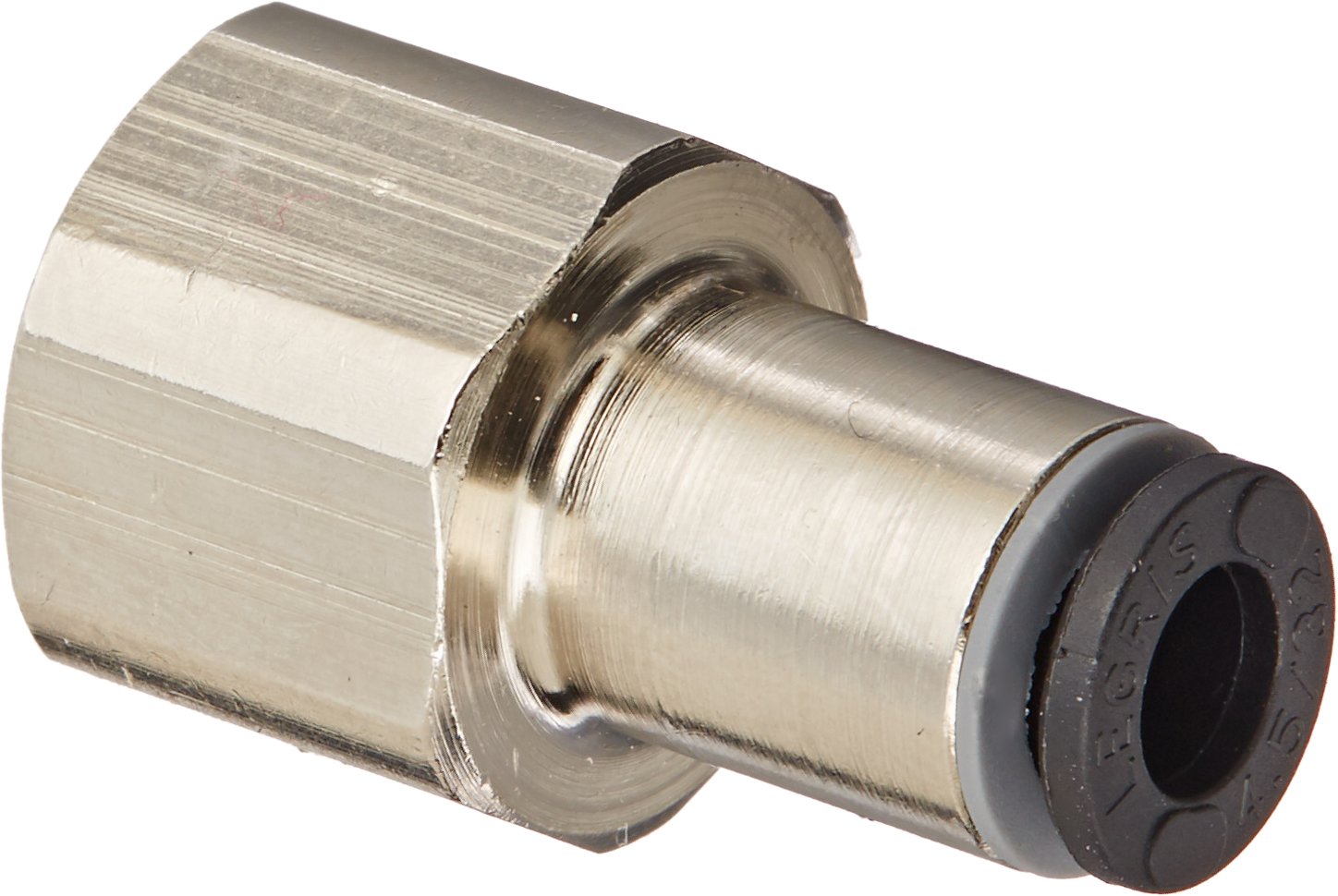 Legris 3014 04 11 Nickel-Plated Brass Push-to-Connect Fitting, Inline Connector, 5/32" or 4 mm Tube OD x 1/8" NPT Female