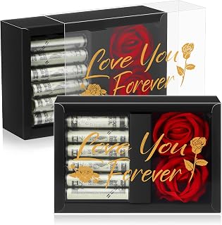 CroBlissful Birthday Money Box for Cash Gift Money Gift Box for Cash with 2 Velvet Rose Flower 6 Acrylic Tubes for Women Girlfriend Wife Anniversary Graduation(Love You Forever)