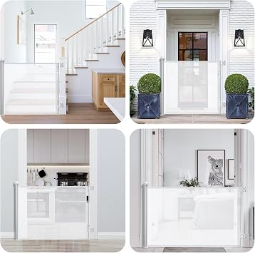 Retractable Stair Gate for Baby and Dog 180cm x 86cm White