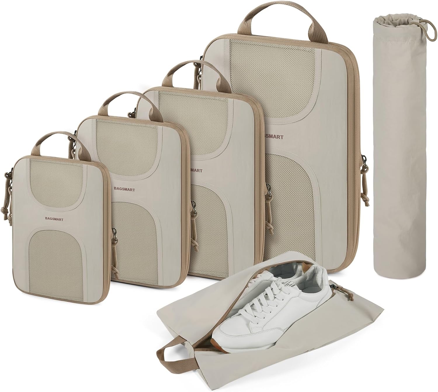 BAGSMART 6 Set Packing Cubes for Suitcases, Lightweight Suitcase Organizers & Compression Travel Cubes