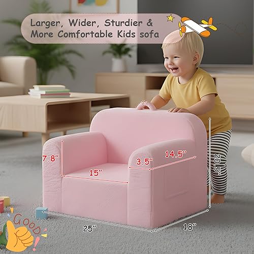 Miniatura 2 de Tiita Sofá para niños, sofá Chirldren con asa de transporte y bolsillos laterales, silla de espuma para niños, silla con reposabrazos para niños,