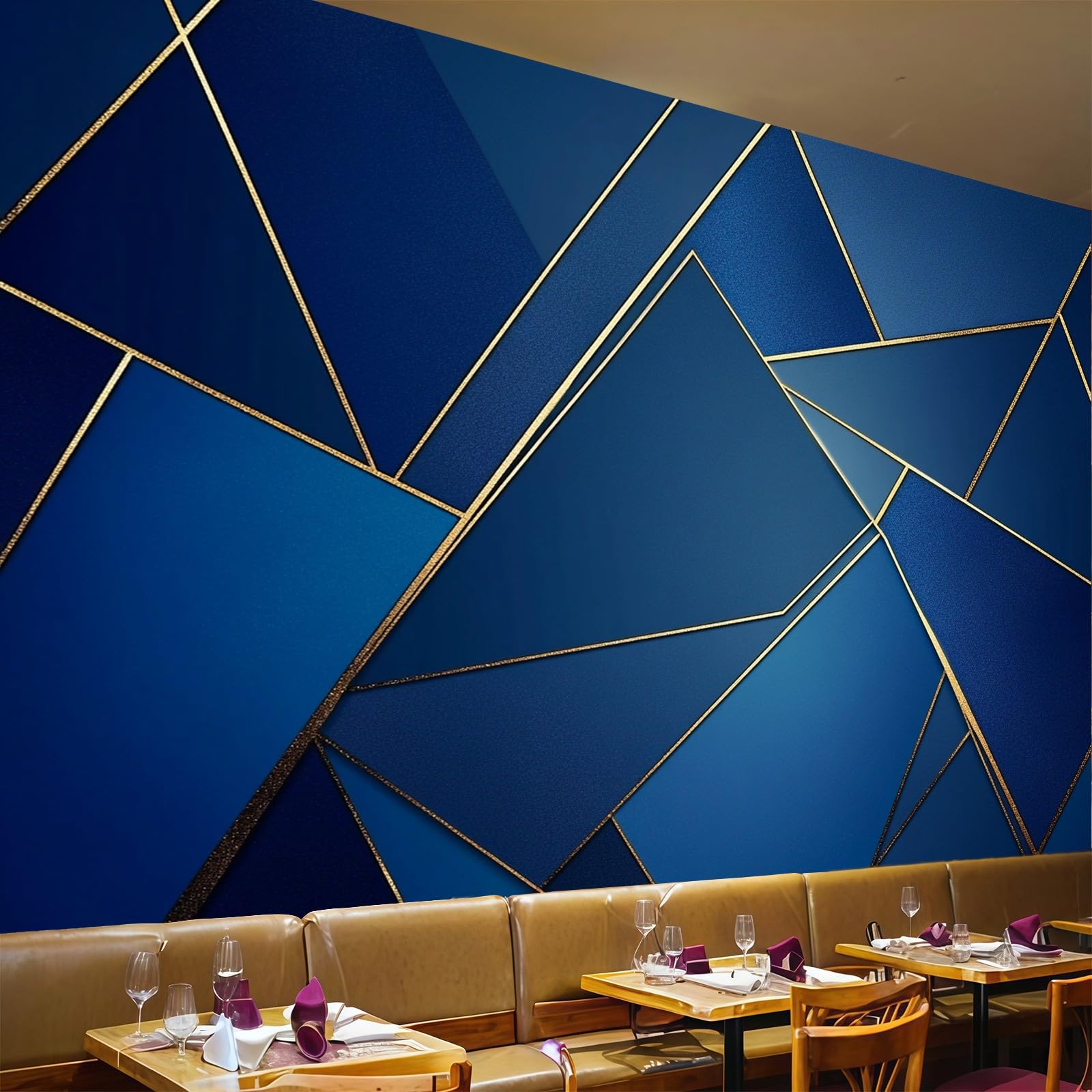 Papier Peint Intissé Bleu Foncé Panoramique pour Rénover un Grand Mur