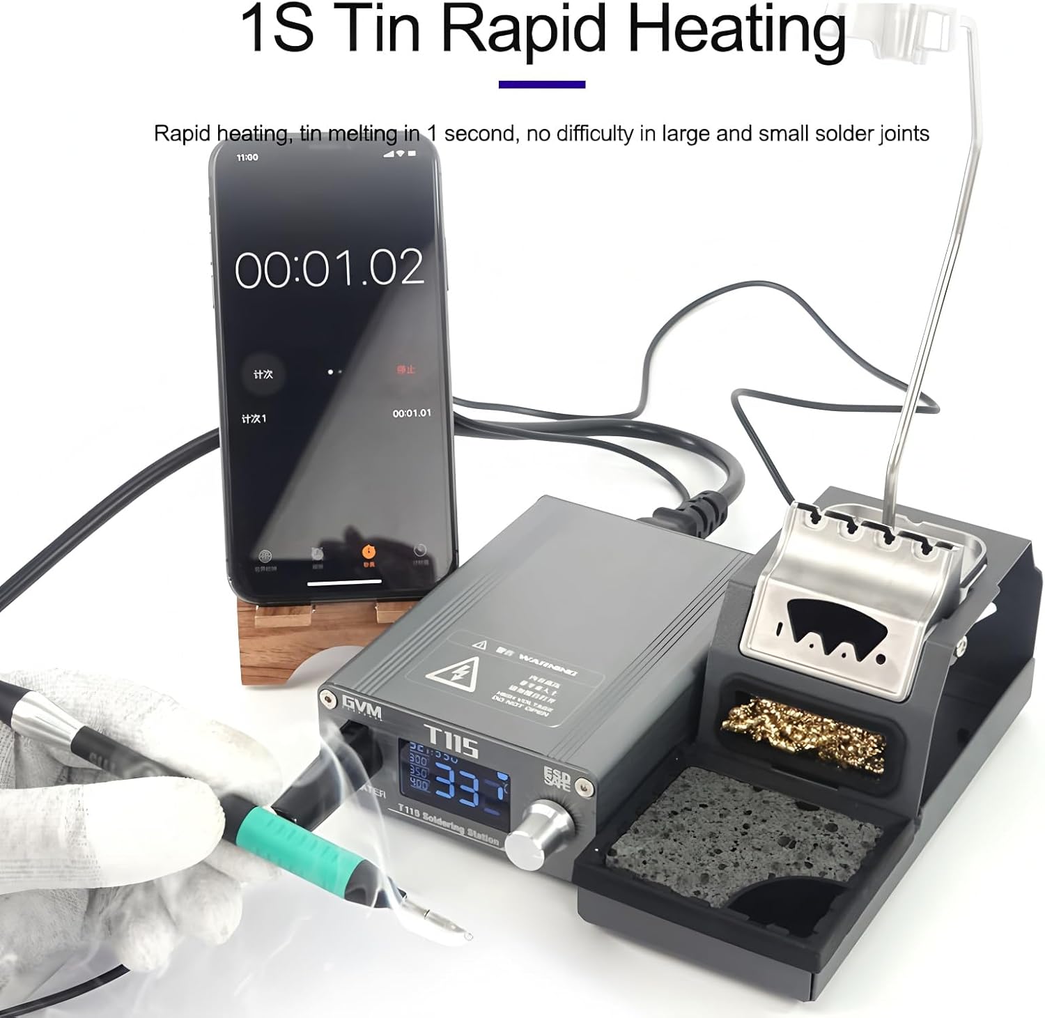 GVM/SUNSHINE T115 Constant Temperature Soldering Station Auto Sleep Quick Heating Micro Electronic Repair Welding Tools With C115 Tip