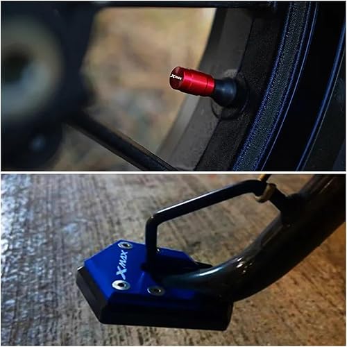 Miniatura 7 de JADESA CNC aluminio Side Stand Kickstand Enlarger Pad and Valve Cap for Yamaha X MAX Xmax 125 250 300 2017-2021 2018 2020 (Color  Black-Valve Cap)