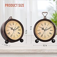 Vista 5 de RODH Reloj despertador a batería, reloj despertador retro vintage con luz nocturna, colgante, súper silencioso, reloj de mesa analógico pequeño sin