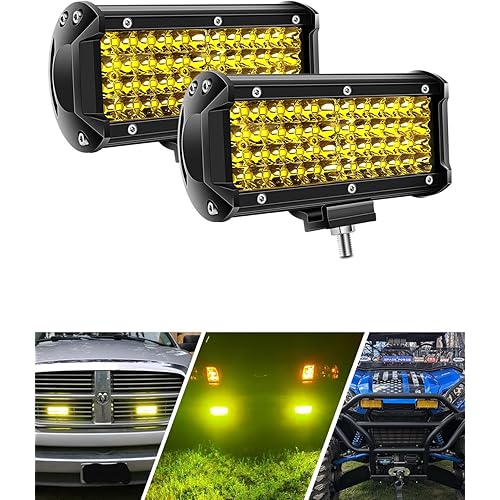 Amber Fog Lights, 7 Inch 2PCS Yellow Led Light Bar Spot Beam 11,520 LM Quad Row Led Pod Lamps Compatible with Jeep Trucks ATV UTV SUV Boat Marine