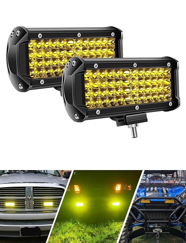 ADTOPI Amber Fog Lights, 7 Inch 2PCS Yellow Led Light Bar Spot Beam 11,520 LM Quad Row Led Pod Lamps Compatible with Jeep Trucks ATV UTV SUV Boat Marine by ADTOPI - Used condition - US$28.21