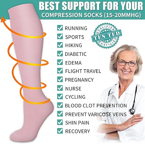 Miniatura 64 de Paquete de 3 pares de calcetines de compresión médica para mejorar la circulación de mujeres y hombres, para correr, hacer deporte y amamantar