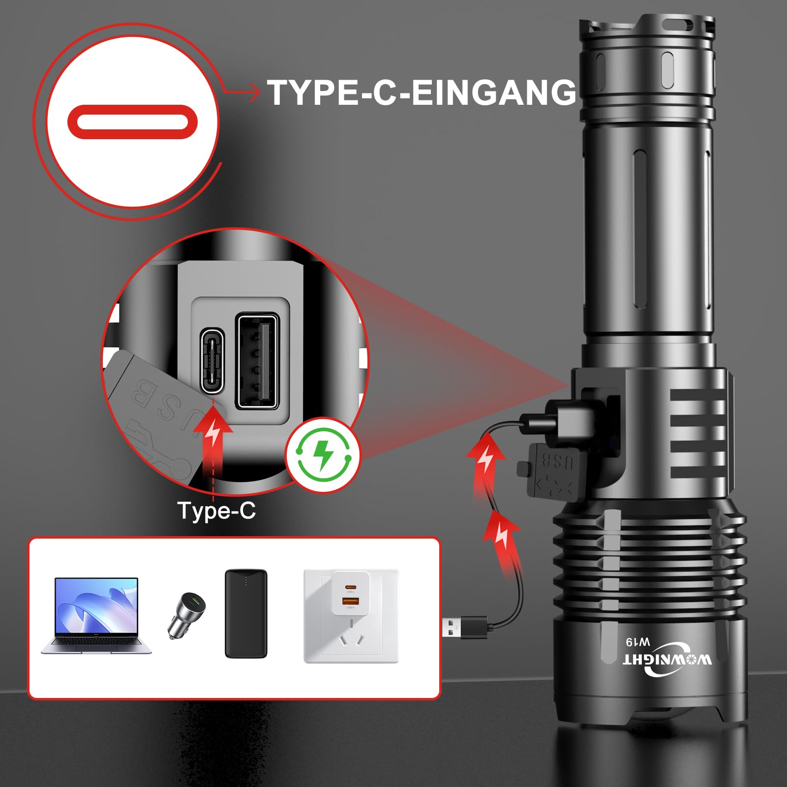 Torcia LED Potente Professionale 1,000,000 Lumens, 50W 2 Interruttori Torcia LED Ricaricabile, IPX6 Torcia Potente Tattica, Infinitamente Dimmerabile Per Campeggio Trekking Emergenza