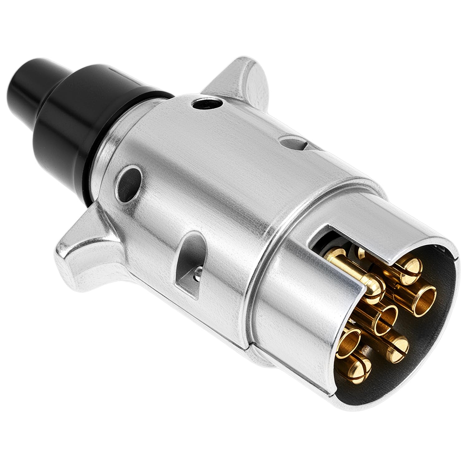 QWORK® Wtyczka do przyczep 7-pinowa z metalu wodoodpornego, obudowa z aluminium i styki z mosiądzu, dla pojazdów i przyczep 12V
