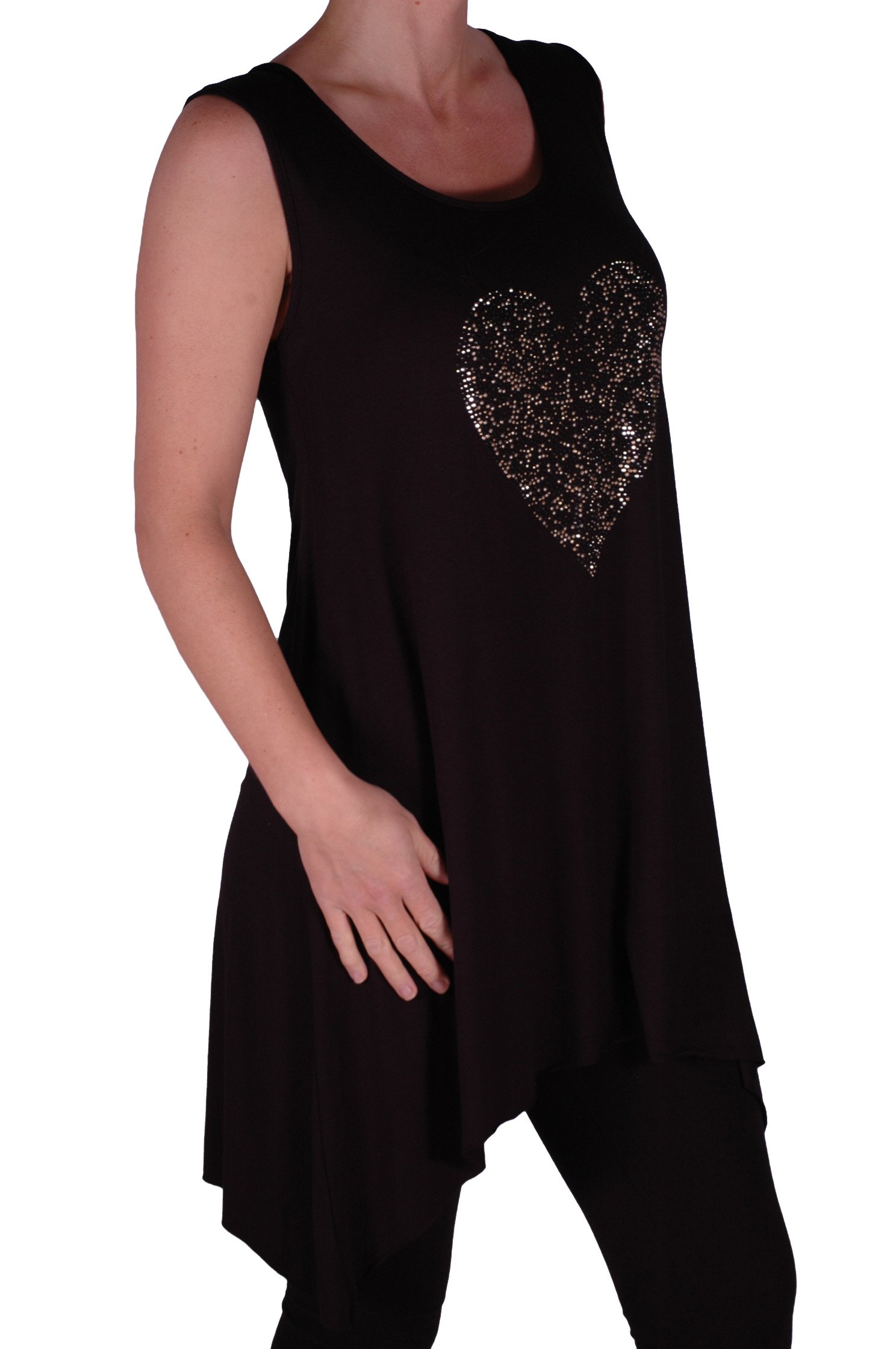 Eye Catch Women's Black Plus - Heart Studded Longline Vest Top Size 20