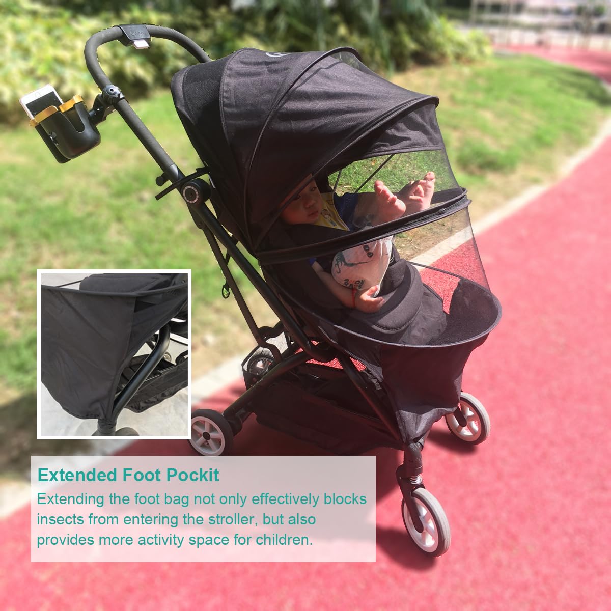 Moustiquaire pour Poussette Babyzen Yoyo 2/Yoya, Protection Anti-Insectes avec Poche pour Pieds, Noir