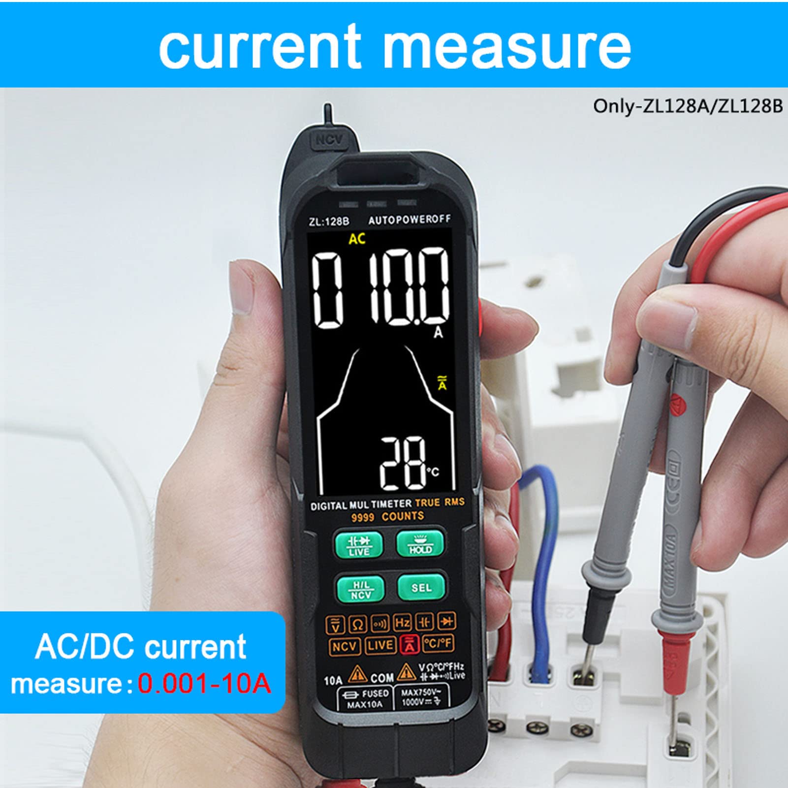 Digitaler Multimeter-Tester mit LED-Taschenlampe für Elektrische Prüfungen und Kfz-Reparatur, Tragbarer Intelligenter Gleichstrom-Wechselstrom-Spannungsmesser 0–600 V für Heimwerker,