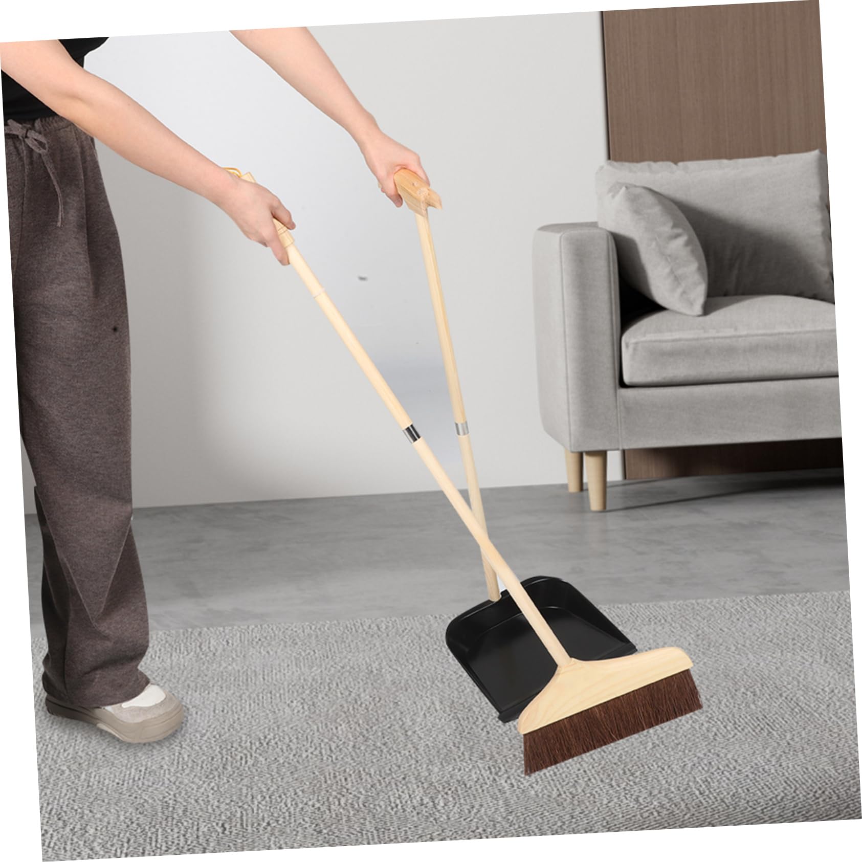 CLISPEED Set Scopa e Paletta per Pulizia Pavimenti senza Graffi Manico in Legno e Ferro, Spazzola Morbida Utile per Cucina e Camera da Letto