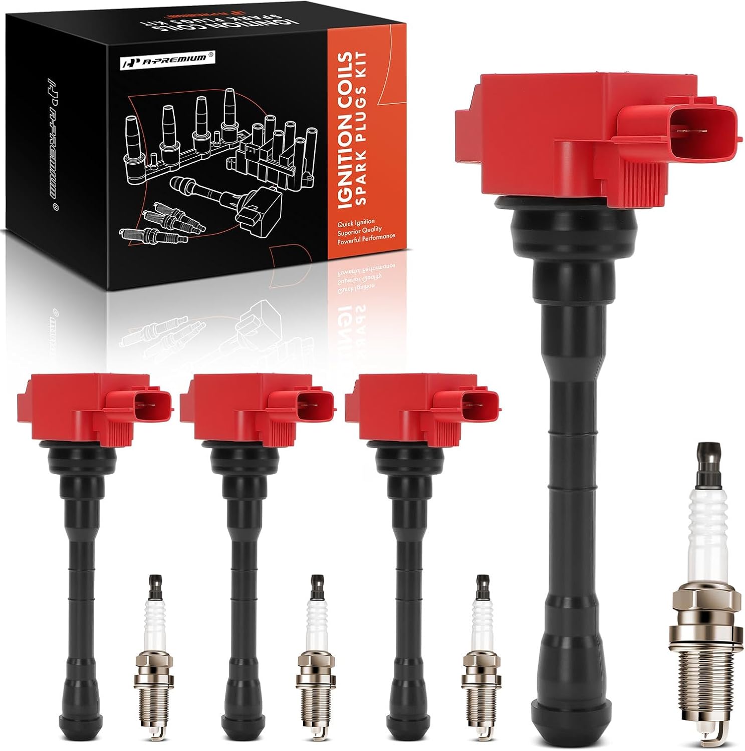 A-Premium (Red) Set of 8 Ignition Coil Pack and Iridium Spark Plugs Compatible with Nissan Altima 2019-2021, Rogue 2021, L4 2.5L