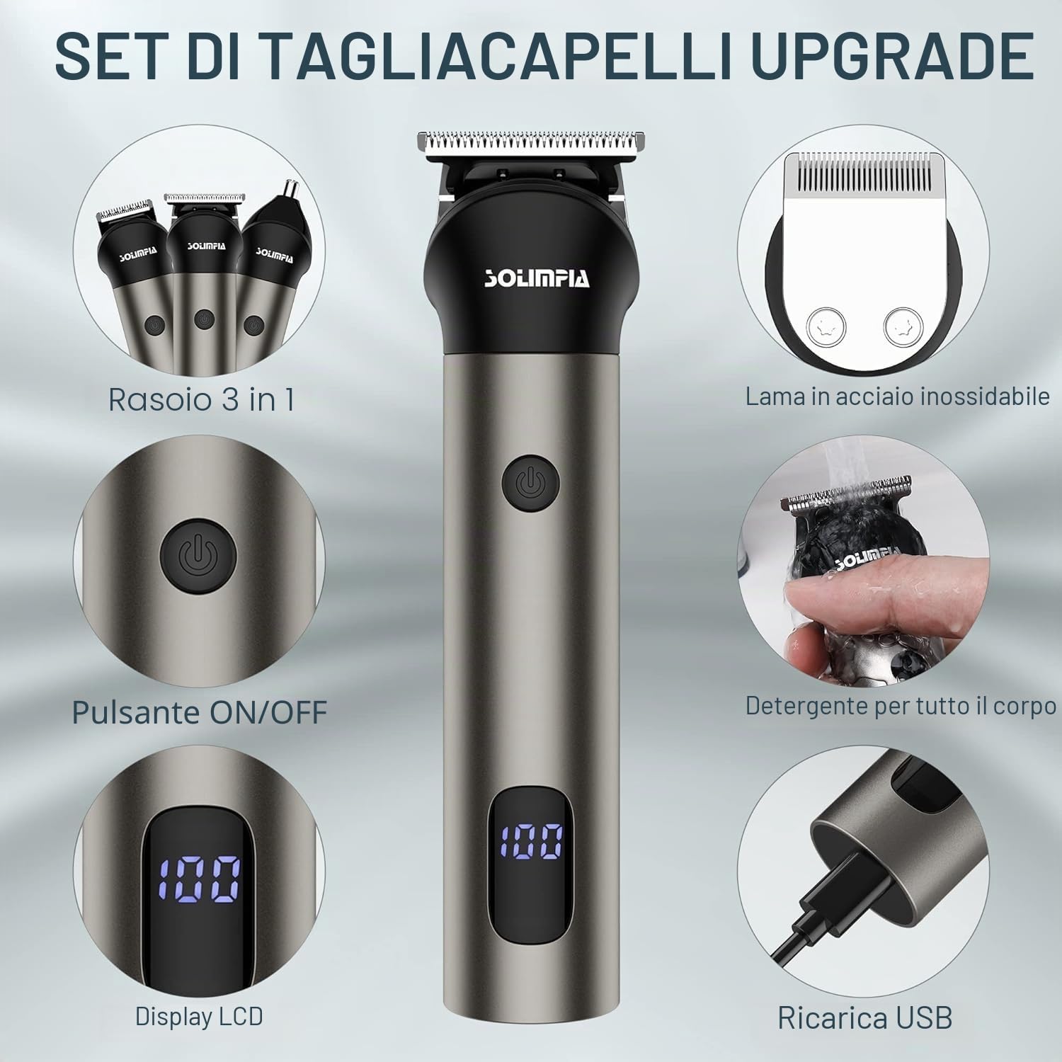 Solimpia Hair Clipper & Trimmer Professionale Barber Home Grooming Kit Ricaricabile Elettrico Beard Body Hair Trimmer Cordless Hair Clipper per Uomini Regalo Del Bambino