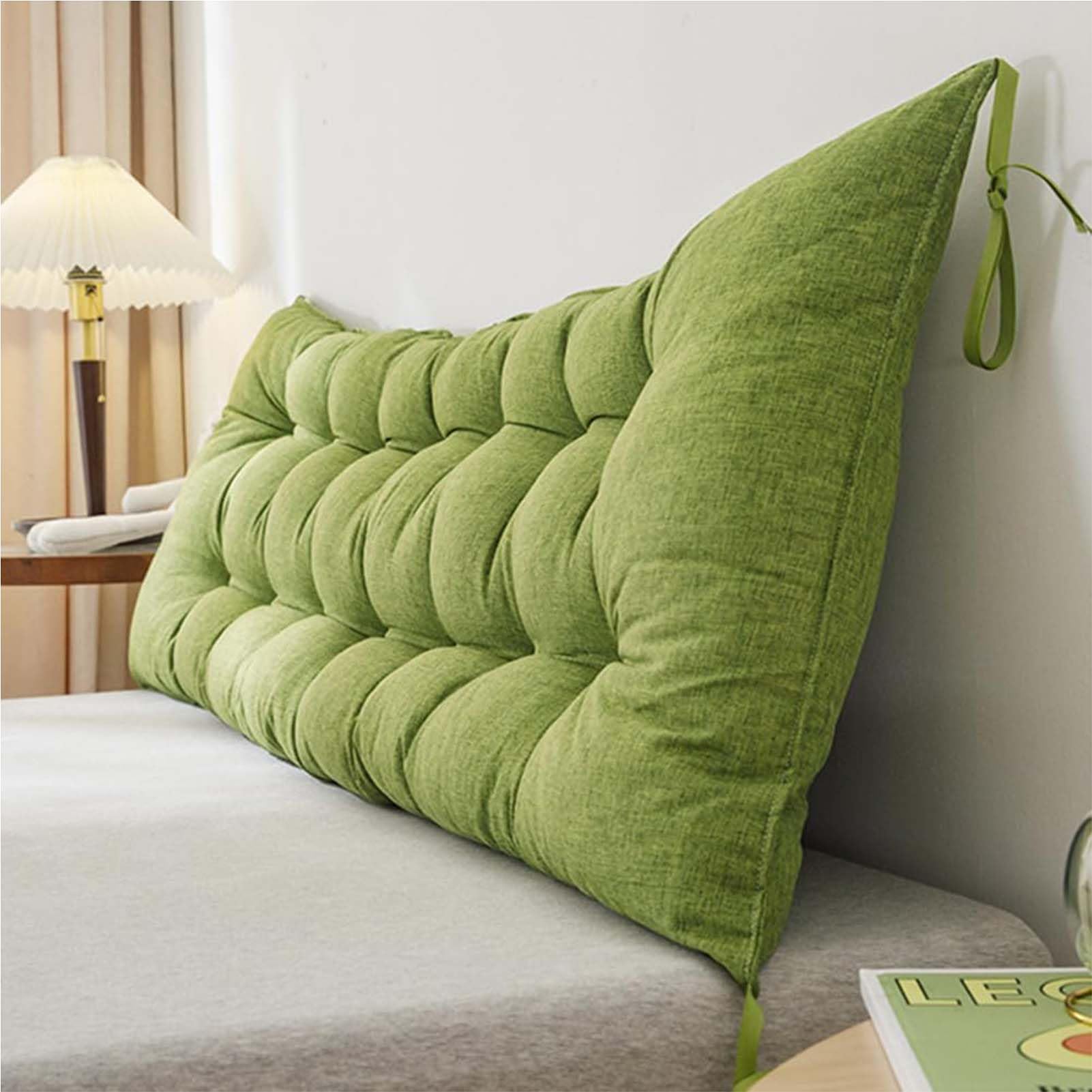 AIUTG Headboard Reading Pillow with Back Support, Bed Backrest Cushion with Fixing Ties, Long Headboard Pillow for Sofa, Bed, Bay Window and Daybed(Green,90x50cm)