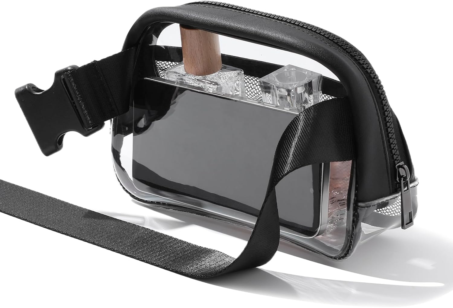 Clear Belt Bag Fanny Pack Stadium Approved, Small Leather Transparent Waist Bag with Adjustable Strap for Concerts Sports Events, Crossbody Purses for Men & Women (Black) - Image 4