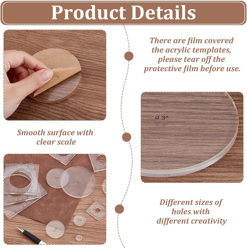 PH PandaHall Pack of 6 Router Templates Circle Inlay Templates Clear Drawing Scale Rulers Acrylic Router Jig Template Decorative Templates Sewing Measuring Tool Set for Woodworking Craft Making