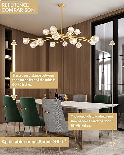 Miniatura 5 de APBEAM Lighting - Candelabro Sputnik de latón, lámpara colgante dorada, lámpara de techo de cristal empotrado, 18 luces de 47 pulgadas de ancho x