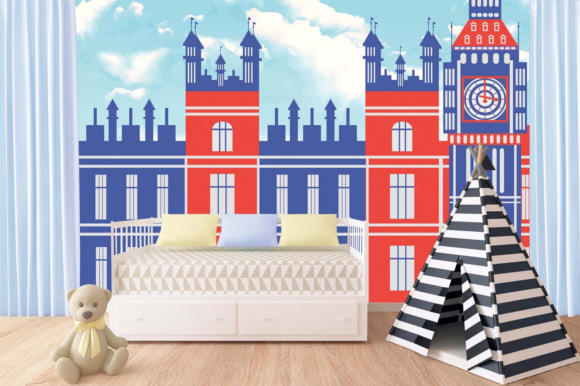 DIMEX LINE Non-Woven Photo Wallpaper London Retro Poster 375 x 250 cm - Non-Woven Wallpaper, wall Mural, wall Pictures - Wallpaper for Living Room, Bedroom, Office, Kitchen