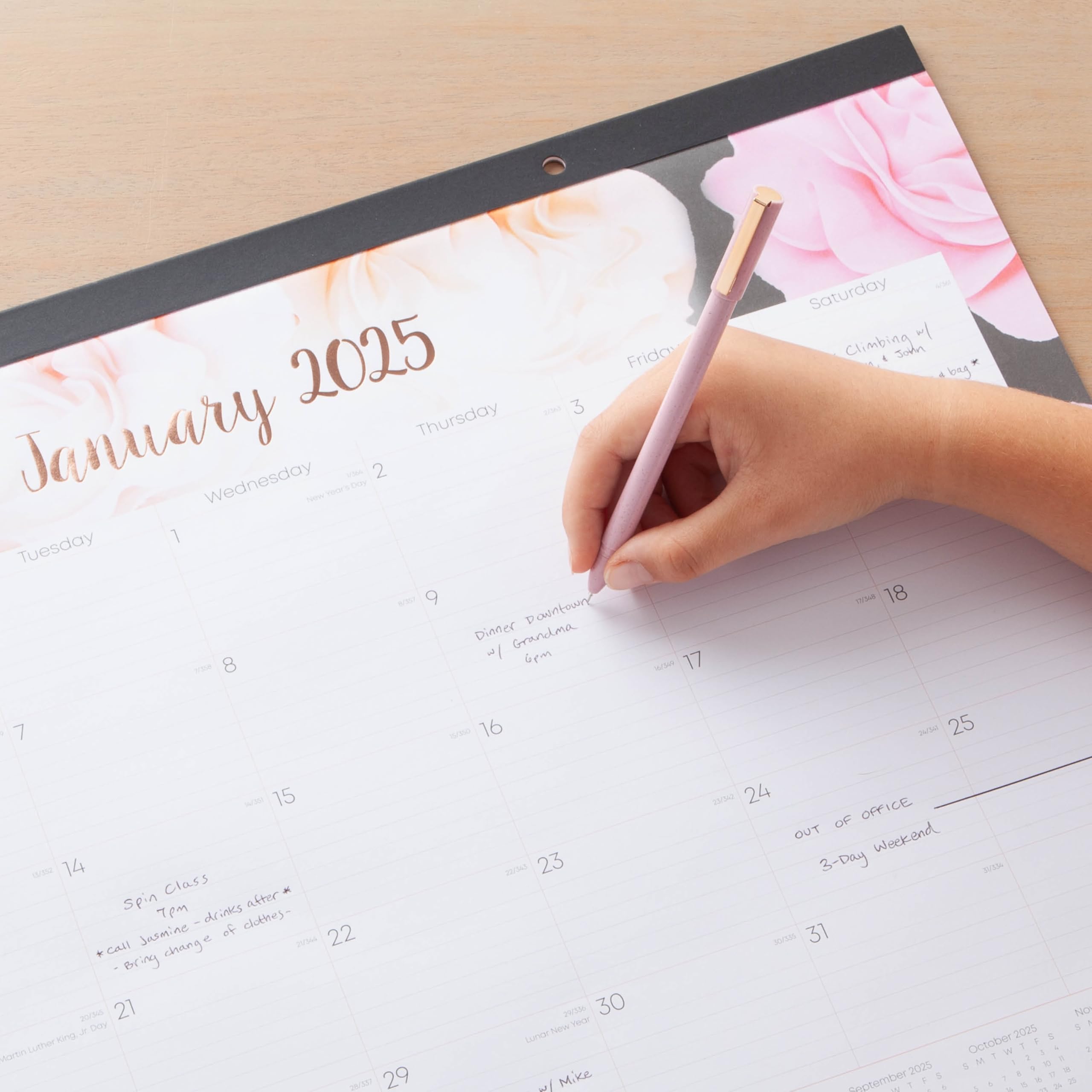 Blue Sky Joselyn Schreibtischunterlage Kalender, Monatslayout, Zierband mit Perforation (Joselyn- 2025, 55,9 x 43,2 cm)